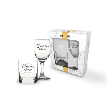 Zestaw You&Me kieliszek+szklanka - Wspólne chwile bliżej siebie/Z każdym łykiem bliżej siebie